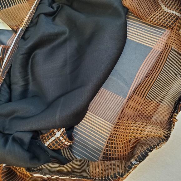 NWT Ganji LA Blouse Black Rust Orange Plaid Sheer - Picture 7 of 8